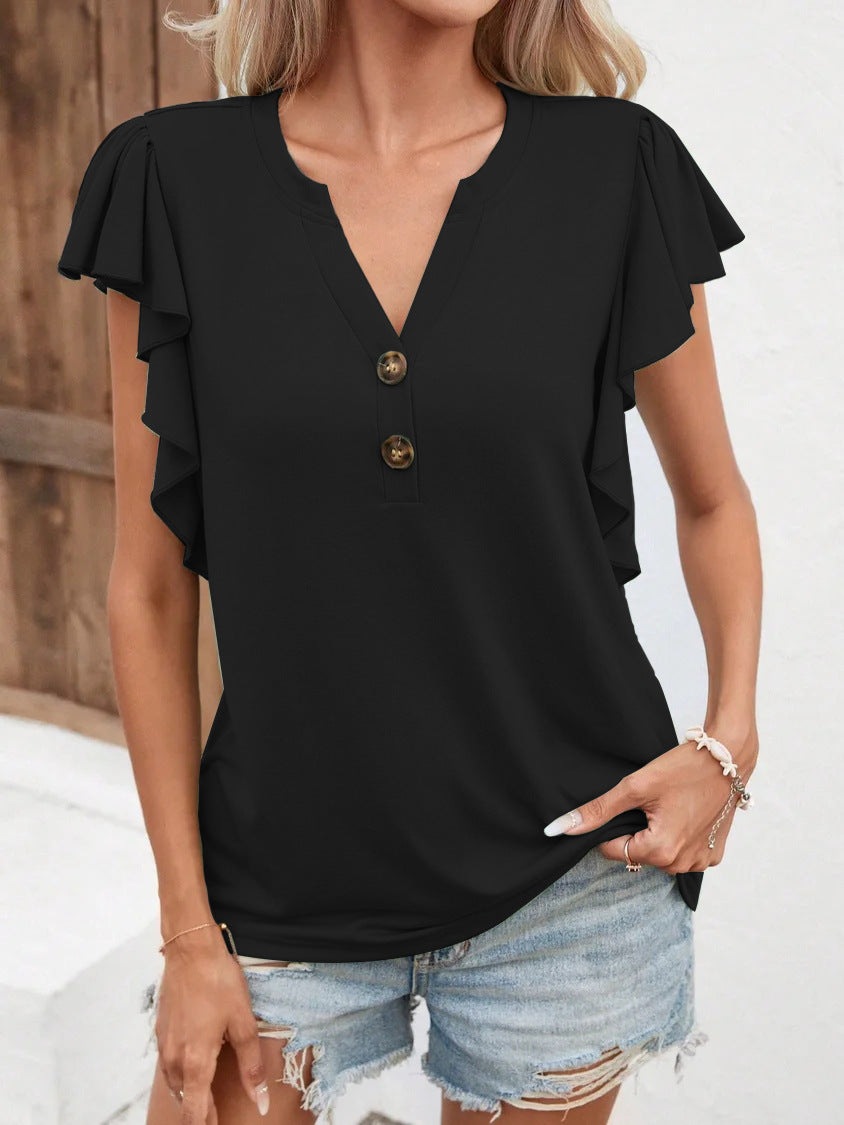 V-neck Short Bell Sleeves Top