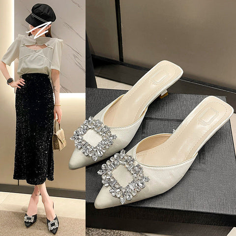 Women's Korean Square Buckle Closed Toe Ladies Heels