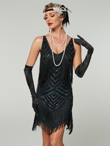 A Halter Sequined Tassel Evening Dress
