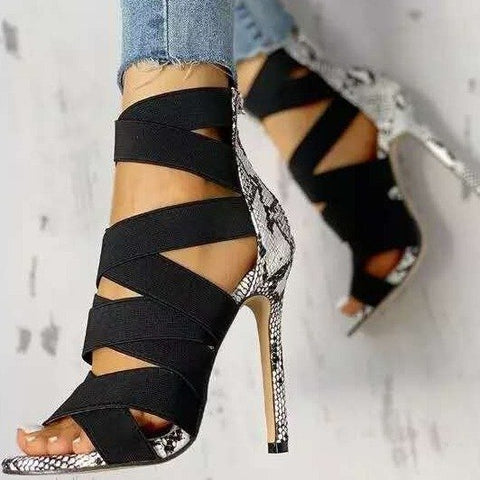 Women's Stiletto Elastic Band Back Zipper Heels