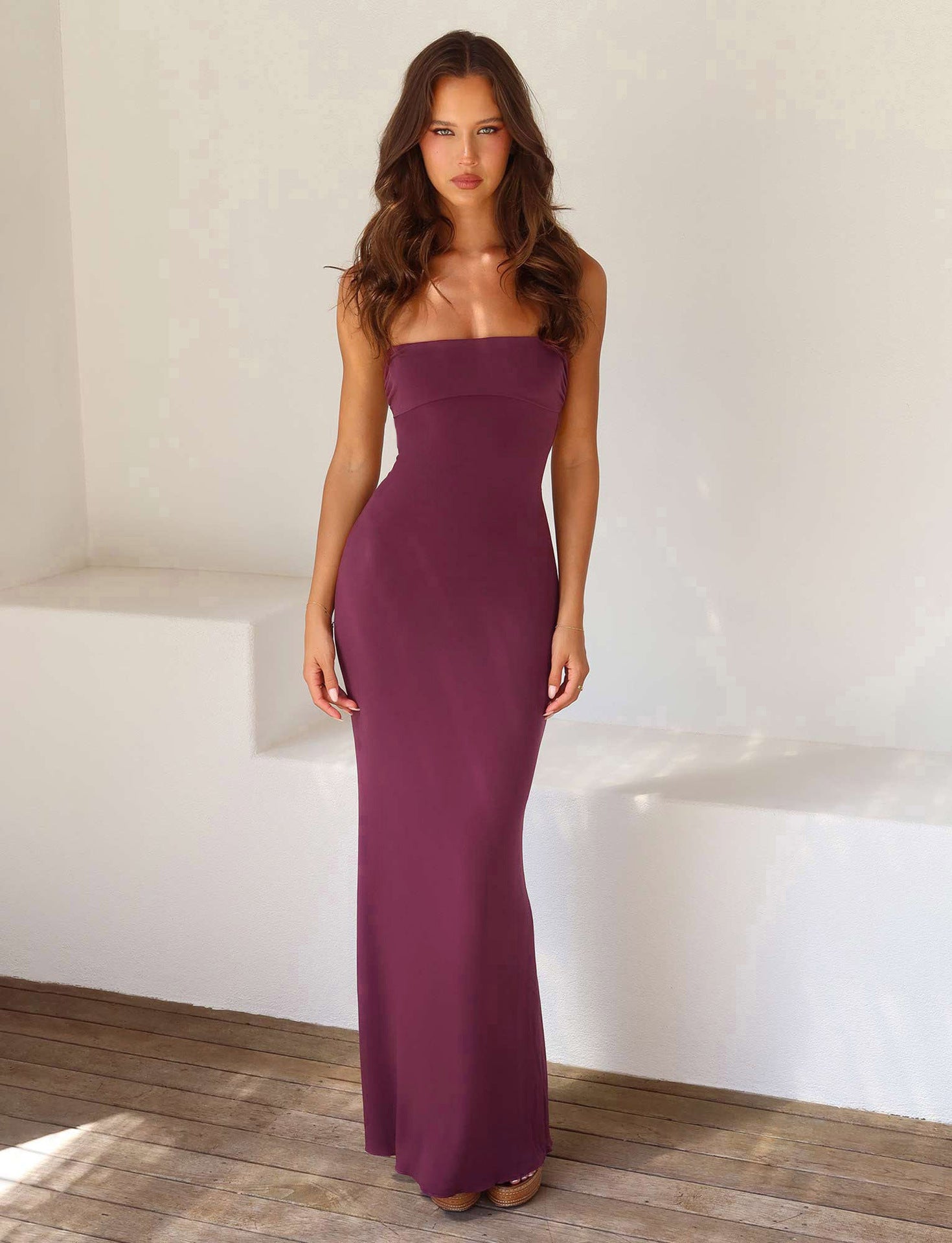 Gathered off-shoulder halter dress