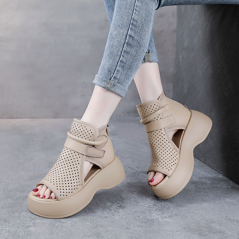 Women's Summer Genuine Peep Toe High Heels