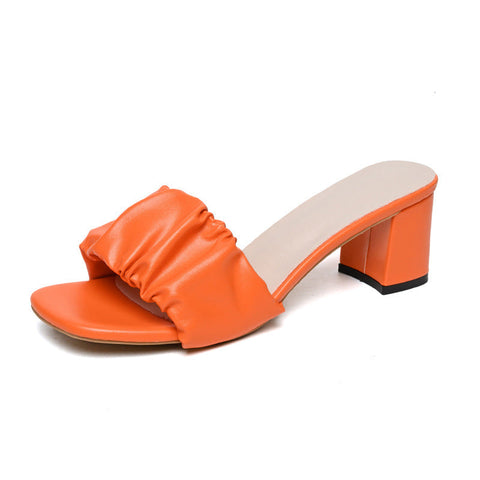 Women's Chunky Summer Pleated Upper Large Heels