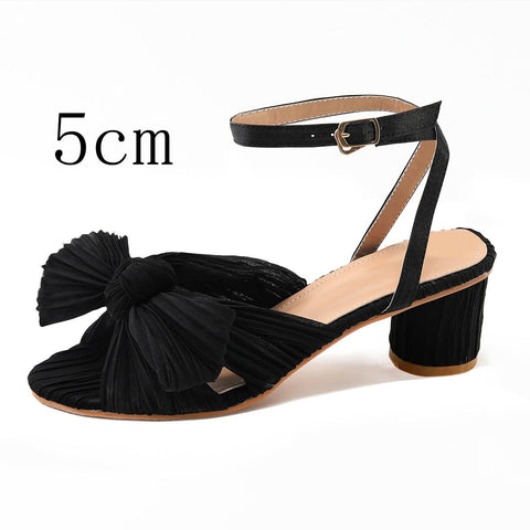 Women's Chunky Satin Bow Round Toe Open Sandals