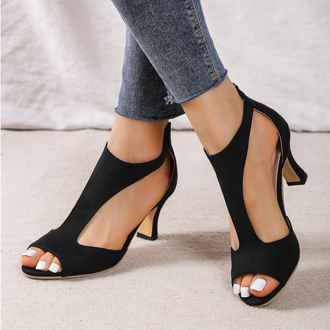 Women's Back Zipper Bag Peep Toe Heels