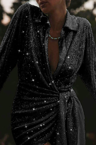 Seeing The Stars Sequin Wrap Mini Dress