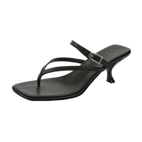 Women's Style Square Toe Genuine Kitten Flip-flops Heels