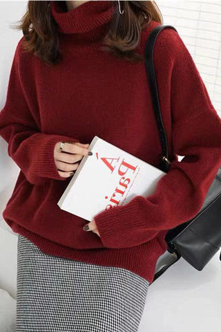 Suéter de cuello alto Suéter de punto de base holgada