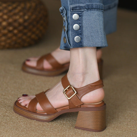 Women's Band Summer Mid Buckle Open Heels