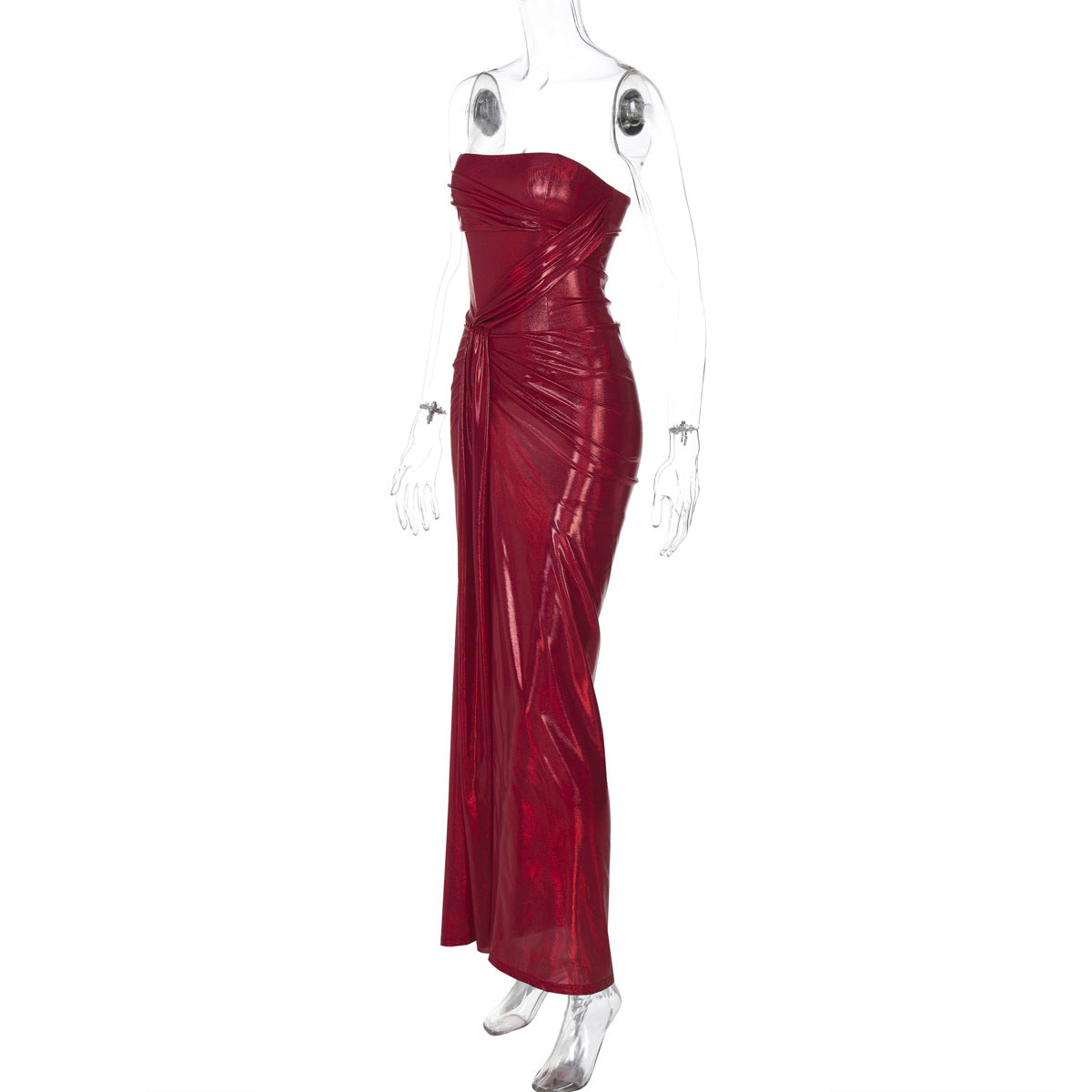 A Spliced Coated Strapless Evening Dress