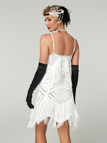 A Halter Sequined Tassel Evening Dress