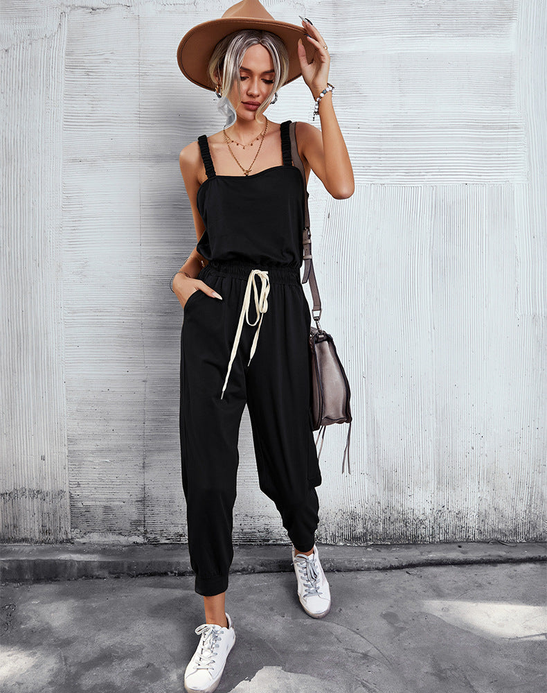 Undershirt Lace-up Knittd jumpsuit