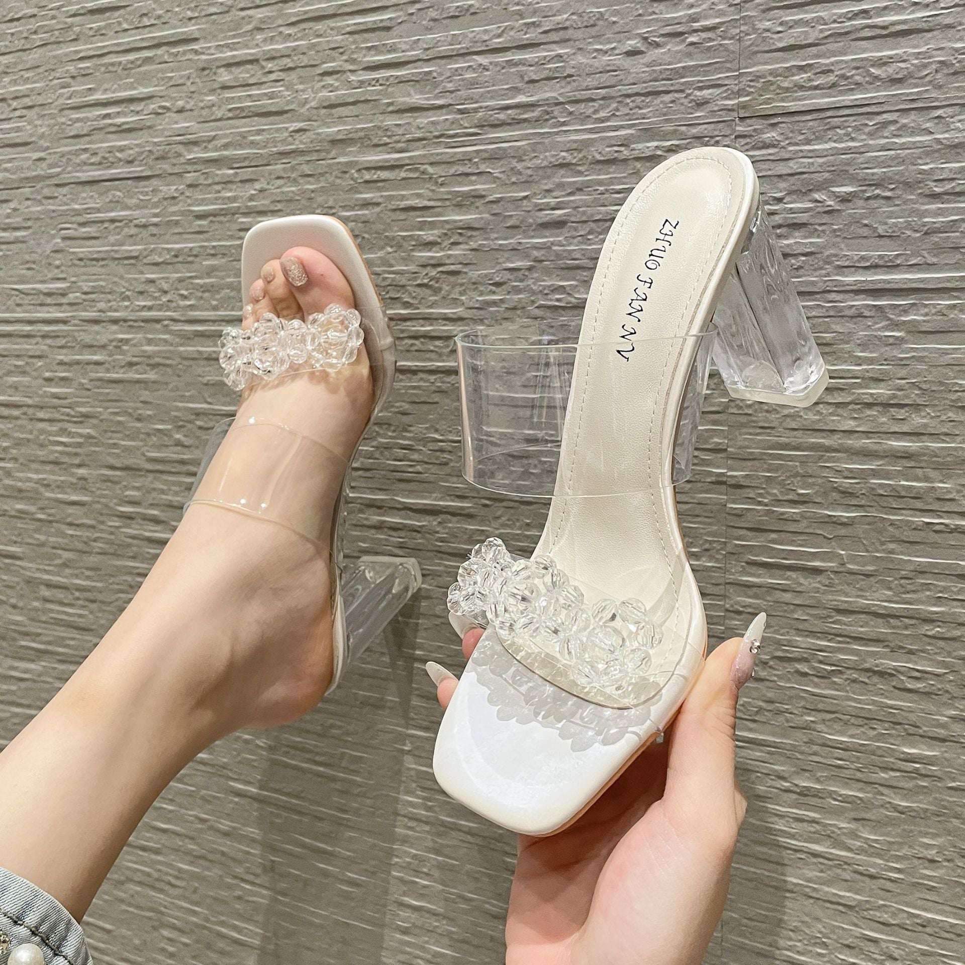 Women's Crystal Summer Outer Wear Fashionable Chunky Heels