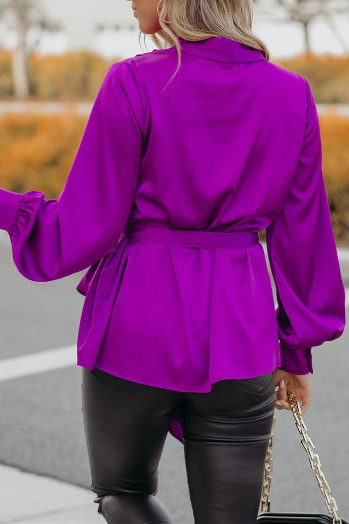 V-neck Lantern Sleeves laced High waist Shirt