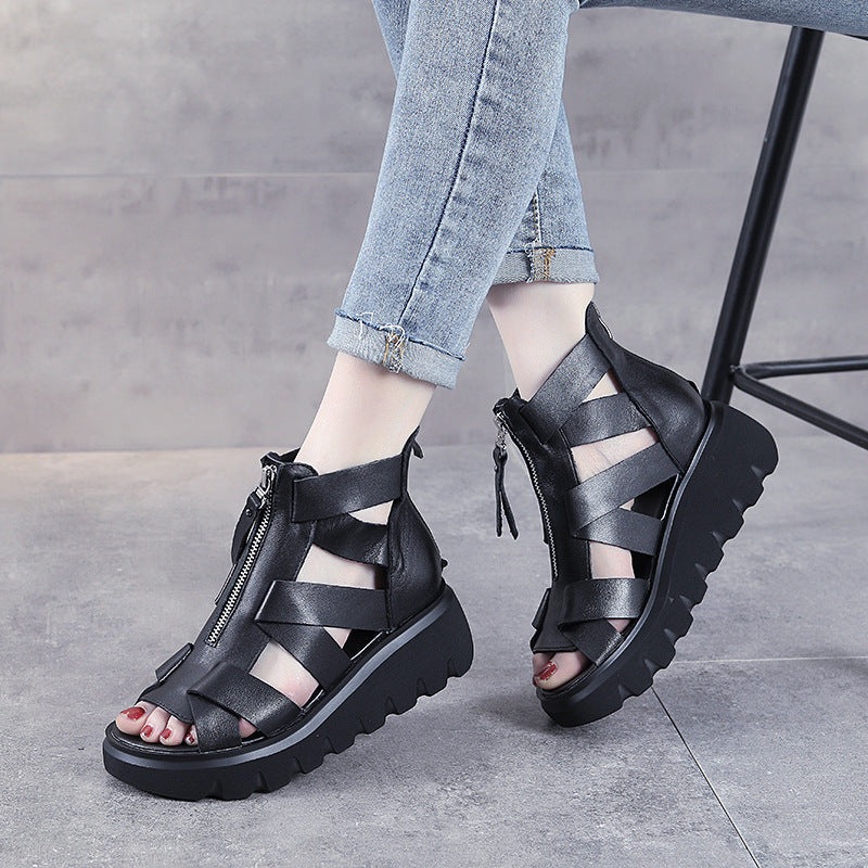 Women's Roman Style Mid Thick Front Heels