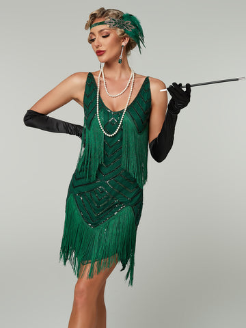 A Halter Sequined Tassel Evening Dress