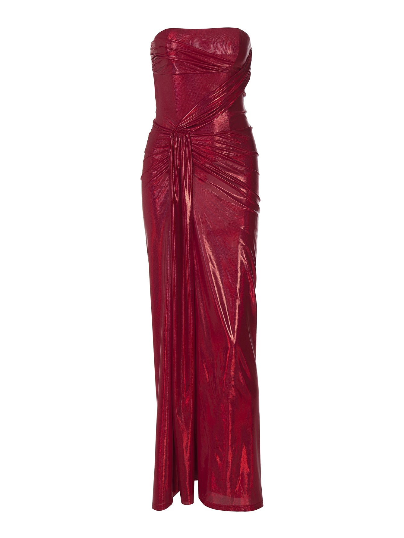 A Spliced Coated Strapless Evening Dress