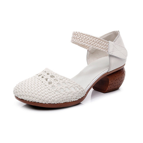 Women's Toe Breathable Chunky Woven Hollowed Heels