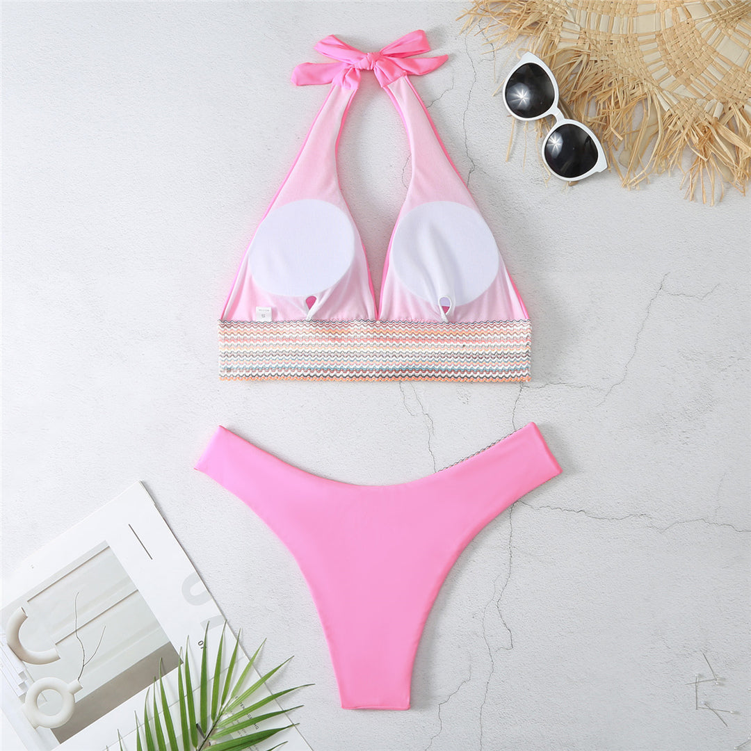 Aimee Splicing Halter V Neck Bikini