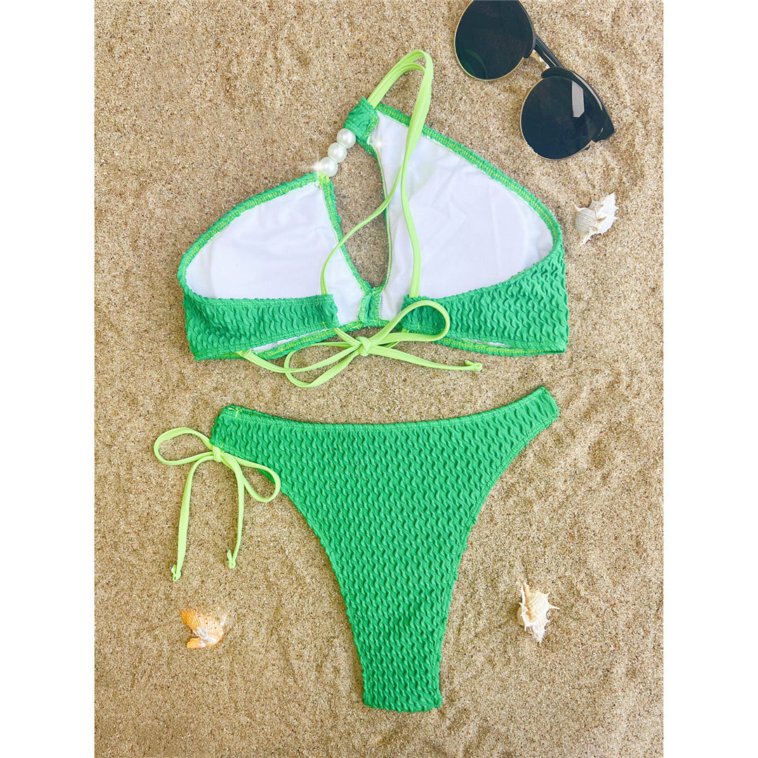 Sue Wrinkled Cut Out One Shoulder Bikini