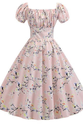 Pearl Pink A-Line Short Sleeve Print Swing Dress