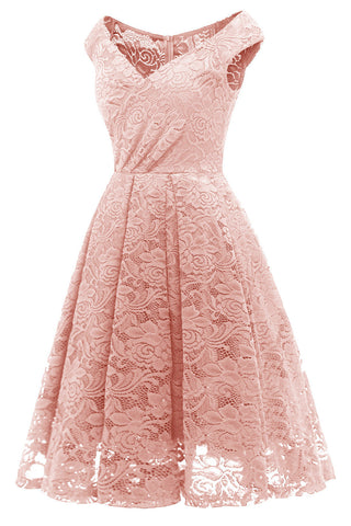 Pink Lace A-Line Sleeveless Knee Length Dress