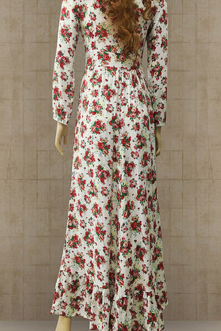 Plunging Long Sleeve Floral Maxi Dress