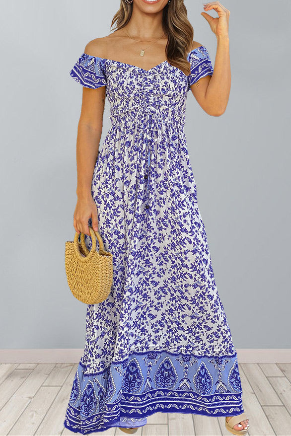 Purple Off-the-Shoulder Floral Maxi Dress