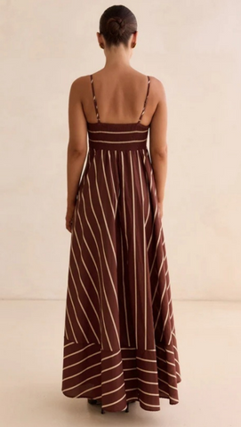 Schickes ärmelloses Maxikleid mit roten Streifen