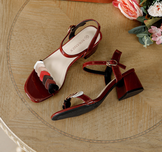Damen Französisch mit römischem Riemen Sommer Chunky Sandalen