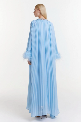 Yvonne Diamante Feathered Pleated Dress