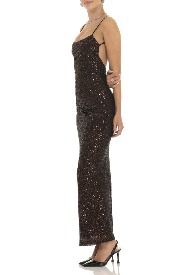 Copper Sequin Bodycon Maxi Dress