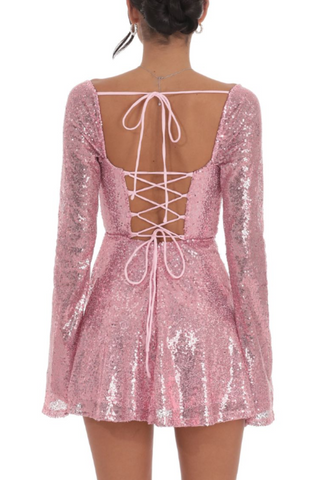 Sequin Flare Dress in Rose Gold