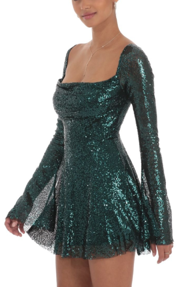 Sequin Flare Dress in Rose Gold