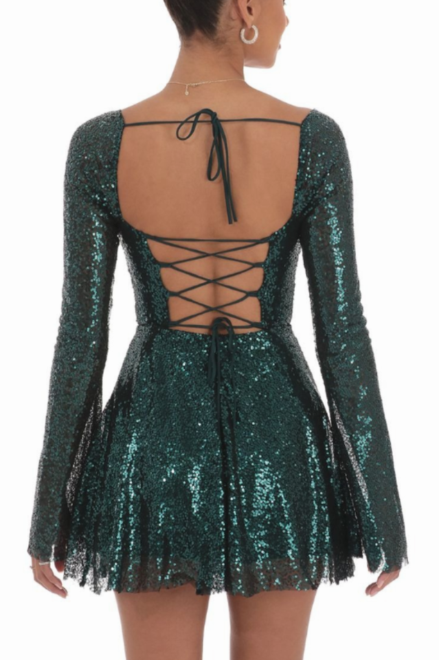 Sequin Flare Dress in Rose Gold