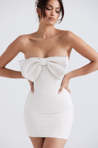 Satin Crystal Embellished Bow Dress