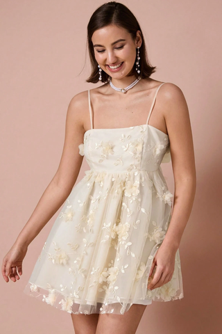 Floral Applique Decor Mesh Slip Dress
