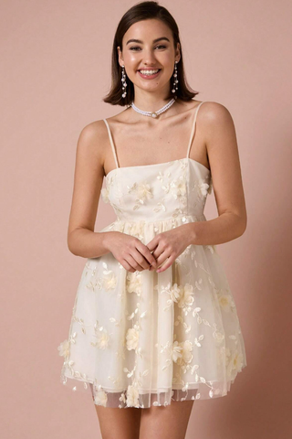 Floral Applique Decor Mesh Slip Dress