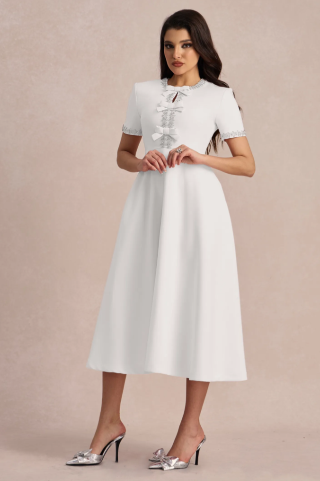 Zoe Bowknot Crystal-Embellished Midi Dress