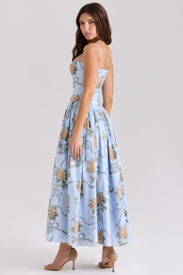 Vintage Rose Print Cotton Midi Sundress