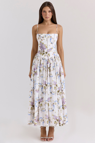 Vintage Rose Print Cotton Midi Sundress