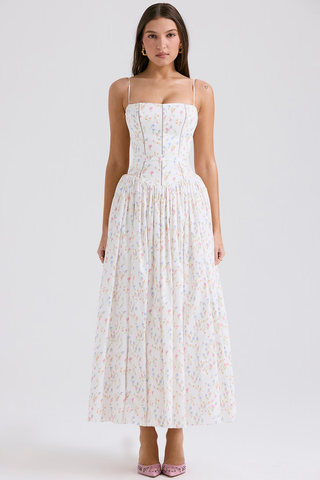 Vintage Rose Print Cotton Midi Sundress
