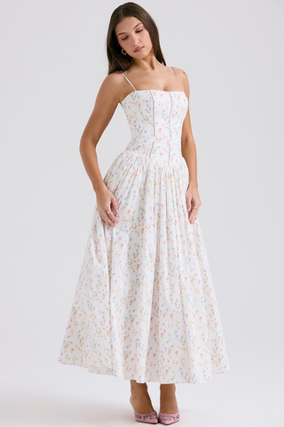 Vintage Rose Print Cotton Midi Sundress