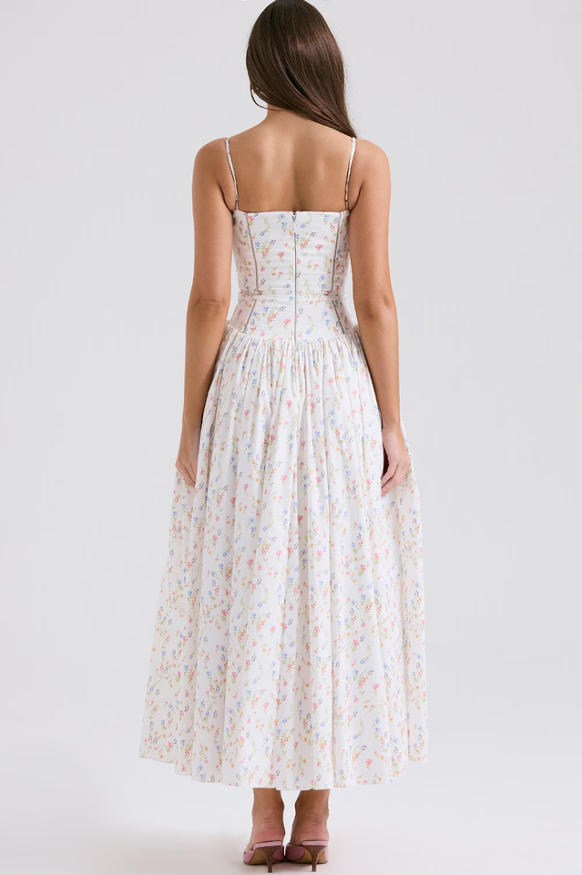 Vintage Rose Print Cotton Midi Sundress