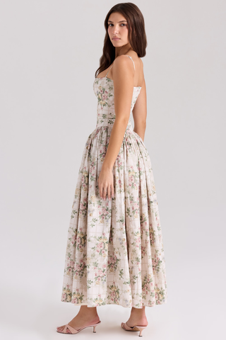 Vintage Rose Print Cotton Midi Sundress