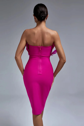 Parry Feather Strapless Midi Bandage Dress