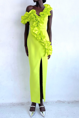One Shoulder Ruffle Maxi Dress