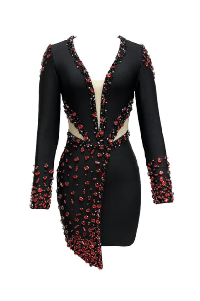 Taylor Asymmetrical Crystal Bandage Mini Dress
