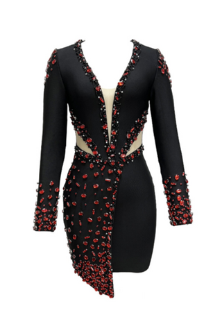Taylor Asymmetrical Crystal Bandage Mini Dress