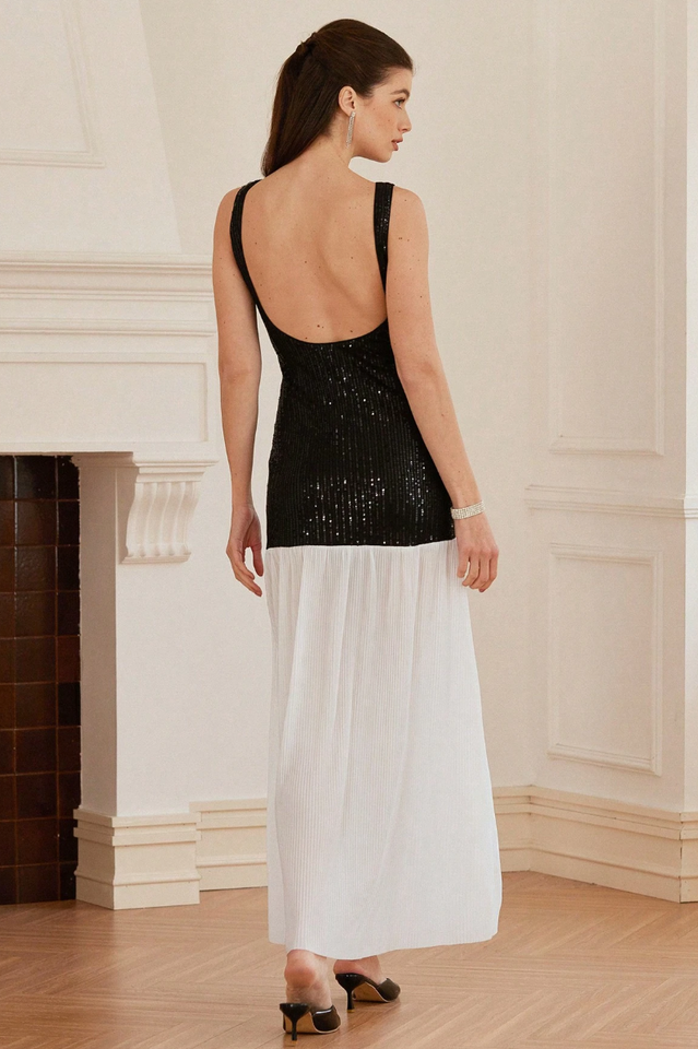 Gabrielle Patchwork Backless Maxi Dress